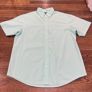 Lands' End Men's Seersucker Mint Striped Button Down Short Sleeve Shirt L